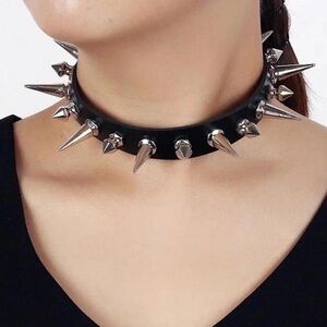 Faux Leather Long Spike Punk Style Choker Unisex Women Men collar Goth n…